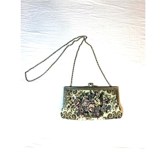 Vintage Tapestry Evening Bag 1950s Victorian Ornate Flower - Picture 2 of 4